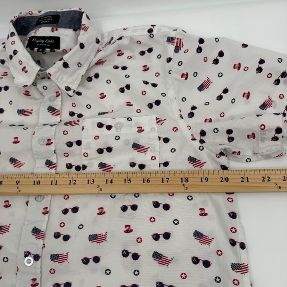 Eighty Eight Platinum Shirt Men Medium White Button Up Short Sleeve 4th July USA - Picture 8 of 10